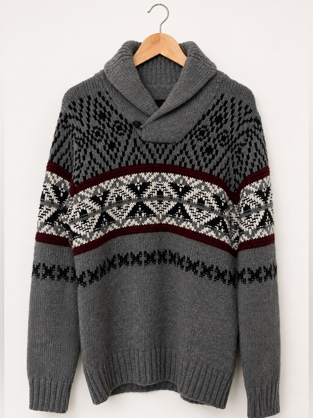 Wool Blend Shawl Collar Fair Isle Sweater – Men’s Medium Made in Italy